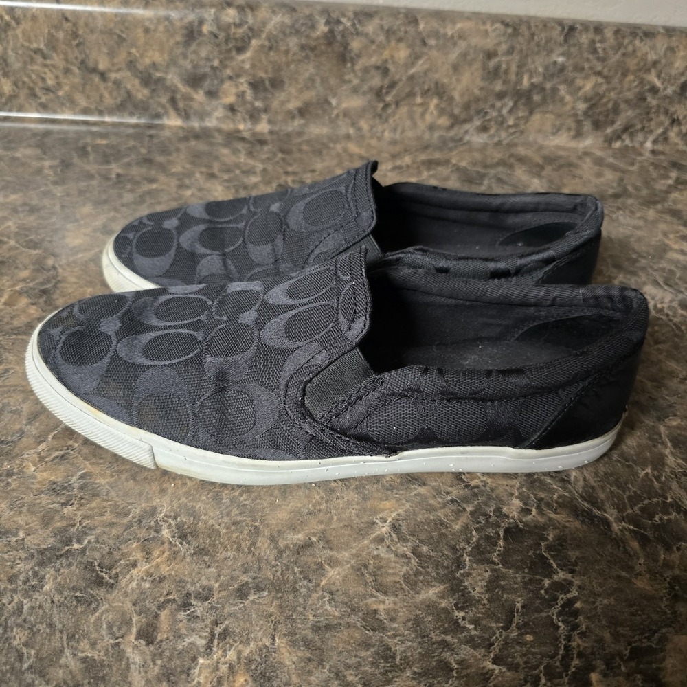 Coach Chrissy slip-on sneakers black signature logo jacquard fabric size 8
